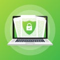 Document protection concept, confidential information and privacy. Secure data with paper doc roll and guard shield Royalty Free Stock Photo